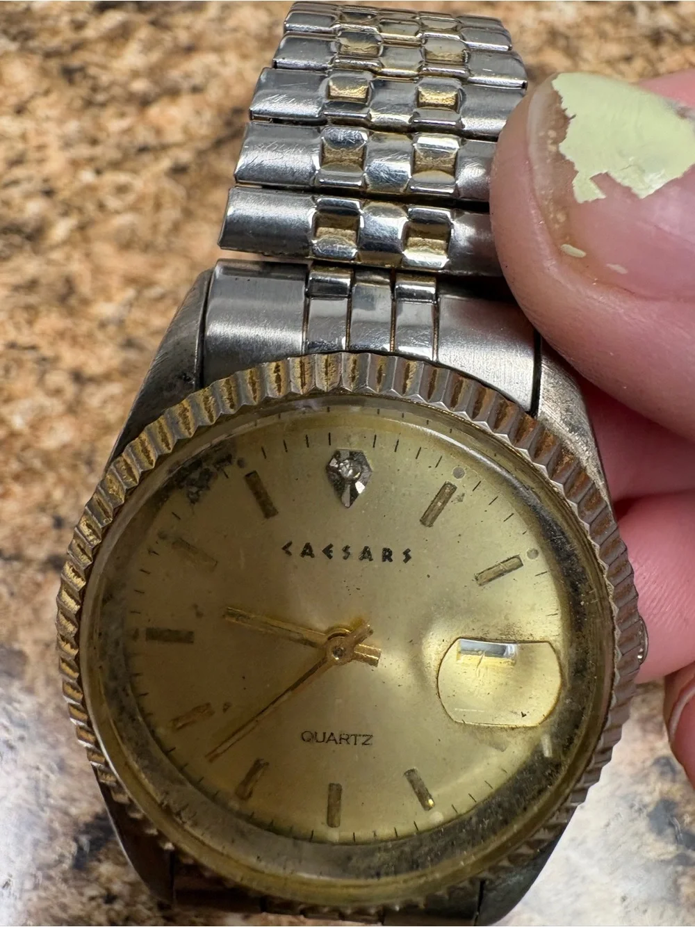 Vintage Caesars Quartz Watch Jubilee Style Band Parts Repair Missing Back